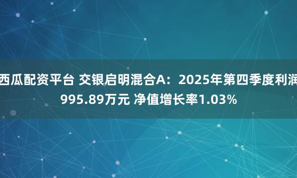 西瓜配资平台 交银启明混合A：2025年第四季度利润995.89万元 净值增长率1.03%
