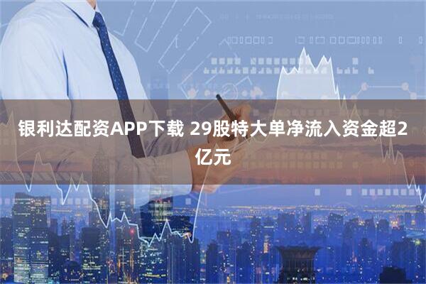 银利达配资APP下载 29股特大单净流入资金超2亿元