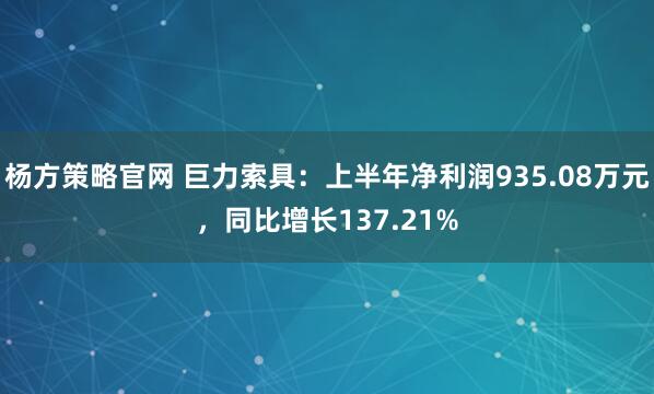 杨方策略官网 巨力索具：上半年净利润935.08万元，同比增长137.21%