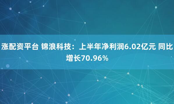涨配资平台 锦浪科技：上半年净利润6.02亿元 同比增长70.96%
